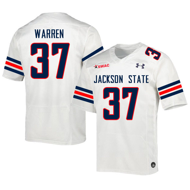 Jackson State Tigers #37 Donovan Warren College Football Jerseys,Uniforms-White